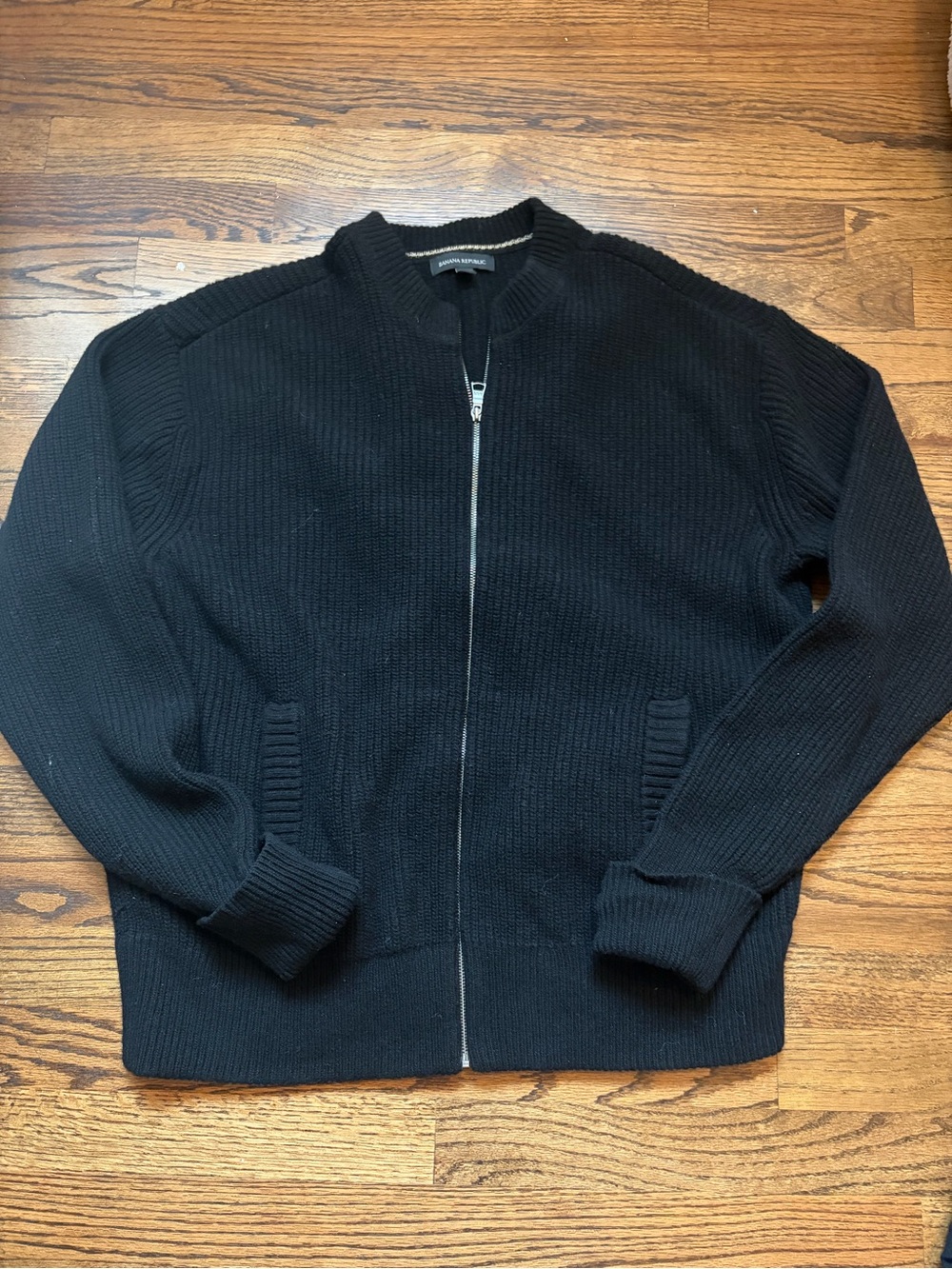 Banana Republic Men's Black Full-Zip Rib Knit Merino Sweater Jacket